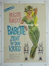 y155 BABETTE GOES TO WAR linen East German movie poster '60 Bardot