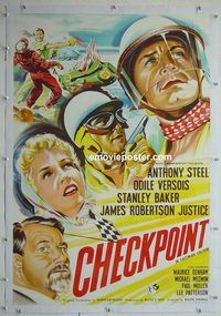 y048 CHECKPOINT linen English one-sheet movie poster '56 race cars!