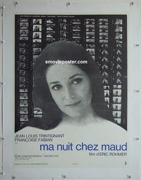 y149 MY NIGHT AT MAUD'S linen French movie poster '69 Eric Rohmer