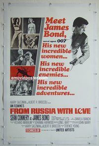 y352 FROM RUSSIA WITH LOVE linen int'l style one-sheet movie poster '64 Connery as Bond