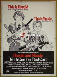 y163 HAROLD & MAUDE linen German movie poster '71 Ruth Gordon, Bud Cort