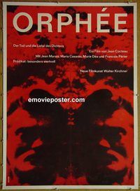 y164 ORPHEUS linen German movie poster '49 Cocteau, cool Hillmann art!