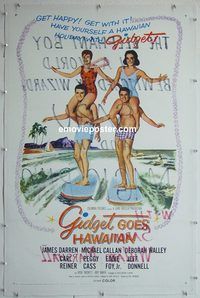 y355 GIDGET GOES HAWAIIAN linen one-sheet movie poster '61 Deborah Walley