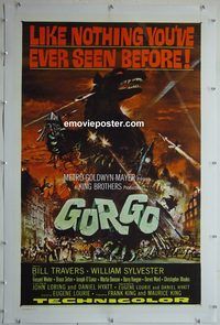y358 GORGO linen one-sheet movie poster '61 Bill Travers, Sylvester, horror!