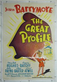 y361 GREAT PROFILE linen one-sheet movie poster '40 John Barrymore