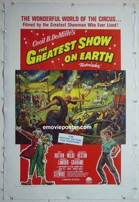 y362 GREATEST SHOW ON EARTH linen one-sheet movie poster R61 Heston