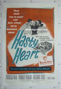 y364 HASTY HEART linen one-sheet movie poster '50 Ronald Reagan, Pat Neal