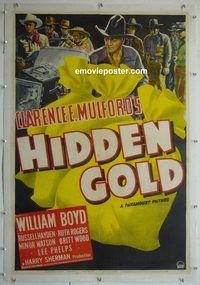 y366 HIDDEN GOLD linen one-sheet movie poster '40 Hopalong Cassidy