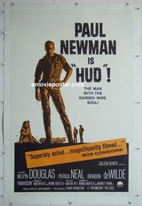 y368 HUD linen one-sheet movie poster '63 Paul Newman, Melvyn Douglas