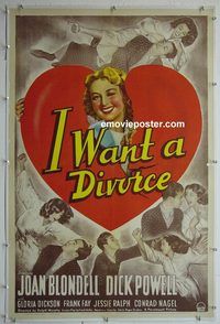 y373 I WANT A DIVORCE linen one-sheet movie poster '40 Joan Blondell