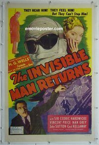 y375 INVISIBLE MAN RETURNS linen one-sheet movie poster R48 Vincent Price