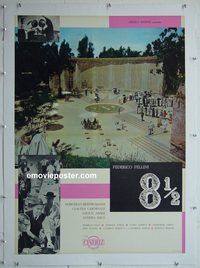 y289 8 1/2 linen Italian one-sheet movie poster '63 Fellini, Mastroianni