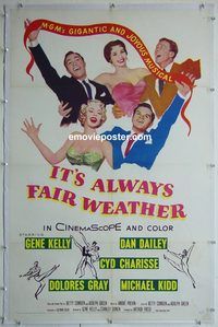 y377 IT'S ALWAYS FAIR WEATHER linen one-sheet movie poster '55 Gene Kelly
