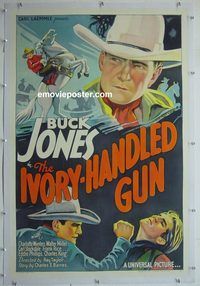 y378 IVORY-HANDLED GUN linen one-sheet movie poster '35 Buck Jones