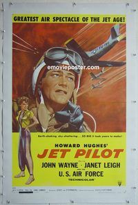 y381 JET PILOT linen one-sheet movie poster '57 John Wayne, Cold War!