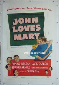 y382 JOHN LOVES MARY linen one-sheet movie poster '49 Ronald Reagan