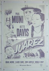 y383 JUAREZ linen one-sheet movie poster R40s Paul Muni, Bette Davis