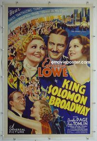 y387 KING SOLOMON OF BROADWAY linen one-sheet movie poster '35 Lowe, Page