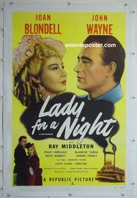 y388 LADY FOR A NIGHT linen one-sheet movie poster R50 John Wayne, Blondell