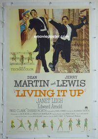 y390 LIVING IT UP linen one-sheet movie poster '54 Martin & Lewis!