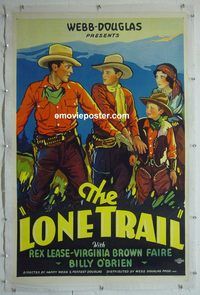 y393 LONE TRAIL linen one-sheet movie poster '32 Rex Lease, western serial