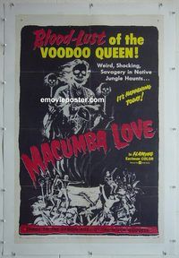 y398 MACUMBA LOVE linen one-sheet movie poster '60 cool voodoo horror art!