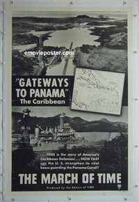 y403 MARCH OF TIME: GATEWAYS TO PANAMA linen one-sheet movie poster '40