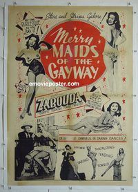 y406 MERRY MAIDS OF THE GAY WAY linen one-sheet movie poster '54 burlesque!