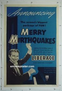 y407 MERRY MIRTHQUAKES linen one-sheet movie poster '53 Liberace!
