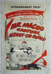 y411 MR MAGOO CARTOON MERRY-GO-ROUND linen one-sheet movie poster '53 Backus