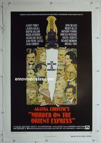 y412 MURDER ON THE ORIENT EXPRESS linen one-sheet movie poster '74 Finney