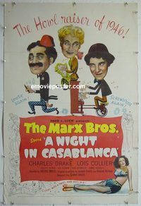 y417 NIGHT IN CASABLANCA linen one-sheet movie poster '46 Marx Brothers!