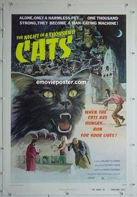 y418 NIGHT OF A THOUSAND CATS linen one-sheet movie poster '74 wild image!