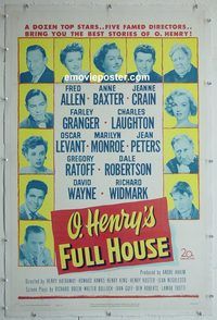 y421 O HENRY'S FULL HOUSE linen one-sheet movie poster '52 Marilyn Monroe