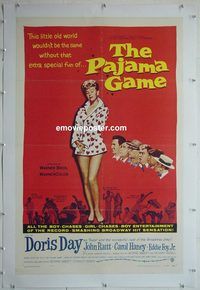 y424 PAJAMA GAME linen one-sheet movie poster '57 Doris Day musical!
