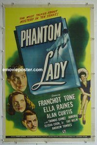 y425 PHANTOM LADY linen one-sheet movie poster '44 Ella Raines, Alan Curtis