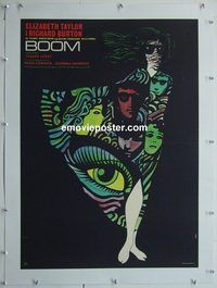 y027 BOOM linen Polish movie poster '68 Liz Taylor, cool Hibner art!