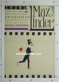 y036 LAUGH WITH MAX LINDER linen Polish movie poster '63 Flisak art!