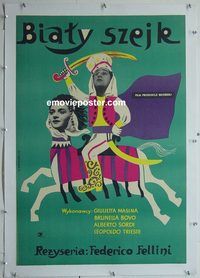 y044 WHITE SHEIK linen Polish movie poster '60 Fellini, Stachurski art