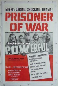 y430 PRISONER OF WAR linen one-sheet movie poster '54 Pres. Ronald Reagan!