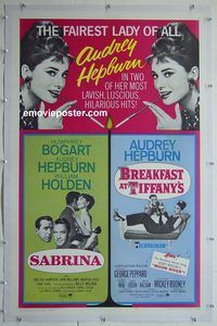y437 SABRINA/BREAKFAST AT TIFFANY'S linen one-sheet movie poster '65 Hepburn