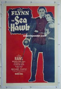 y438 SEA HAWK linen one-sheet movie poster R47 Errol Flynn, Claude Rains