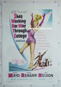 y439 SHE'S WORKING HER WAY THROUGH COLLEGE linen one-sheet movie poster '52