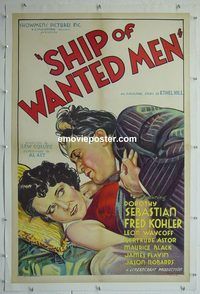 y440 SHIP OF WANTED MEN linen one-sheet movie poster '33 Dorothy Sebastian