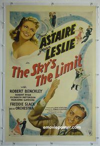 y446 SKY'S THE LIMIT linen one-sheet movie poster '43 Fred Astaire, Leslie
