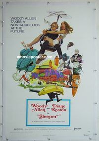 y447 SLEEPER linen one-sheet movie poster '74 Woody Allen, Diane Keaton