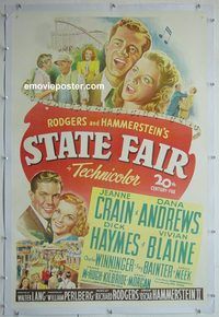 y448 STATE FAIR linen one-sheet movie poster '45 Jeanne Crain, Andrews