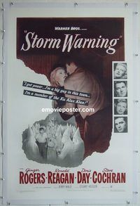y449 STORM WARNING linen one-sheet movie poster '51 Ginger Rogers, Ron Reagan