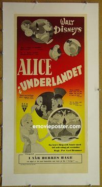 y241 ALICE IN WONDERLAND linen Swedish insert movie poster '51 Disney