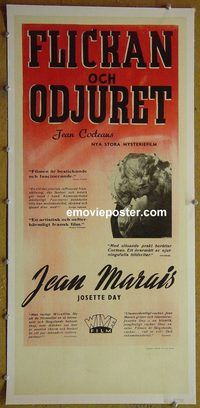 y242 BEAUTY & THE BEAST linen Swedish insert movie poster '46 Cocteau